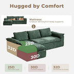 Modular Sectional Sofa, 107.5" L-Shaped Boneless Couch with Deep Seat, Modern Minimalist Upholstered Cloud Sectional Couch for Living Room Bedroom, No Assembly Required, Green Chenille