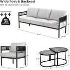 Grand patio 5-Piece Outdoor Furniture Set, 5 Seats Wicker Sofa Conversation Set with 3-Seat Couch, Thick Cushions and Coffee Table, for Backyard, Balcony, Garden (Beige)