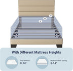 Allewie Twin Size Platform Bed Frame with Fabric Upholstered Headboard and Wooden Slats Support, Fully Upholstered Mattress Foundation/No Box Spring Needed/Easy Assembly, Beige