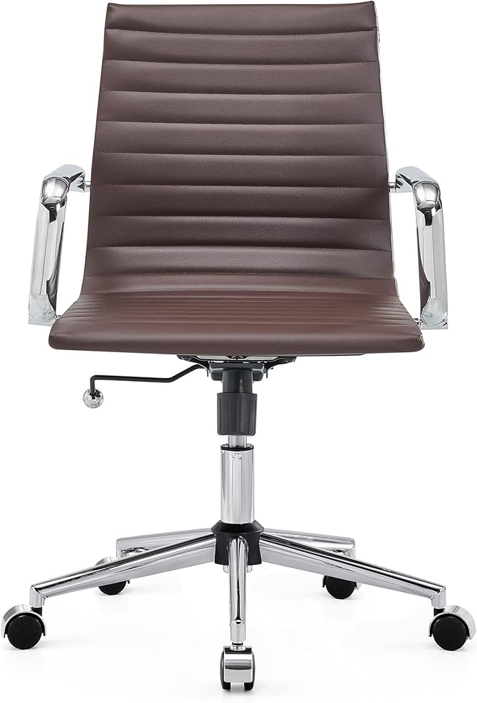 COROCC Office Desk Chair Modern Conference Room Task Chairs Leather Computer Swivel Excutive Ribbed Ergonomic Rolling Comfortable Chair for Home Office