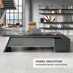 Modern L Shape Executive Desk with Storage Drawers – Large Black Corner Office Table for Home Workspace, Spacious Executive Desk with Cabinets (Black/Left, 87" L * 63" W * 30" H)