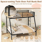 Giantex Metal Bunk Beds Twin Over Full Size, Heavy Duty Loft Bunk Bed with Ladder & Guardrail, Space Saving Bunk Bed for Dorm Apartment, Teens & Adults, Noise-Free, No Box Spring Needed, Black