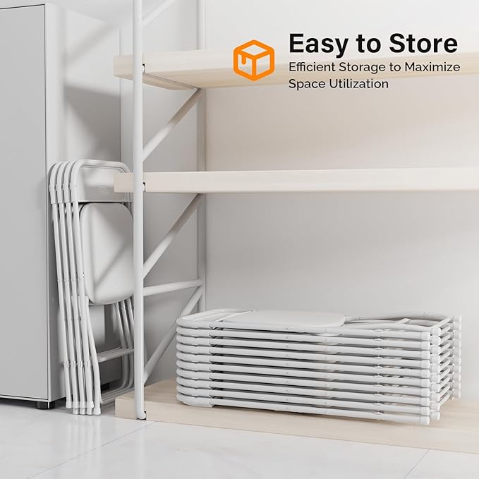 VINGLI 4 Pack White Plastic Folding Chair, Indoor Outdoor Portable Stackable Commercial Seat with Steel Frame 350lb. Capacity for Events Office Wedding Party Picnic Kitchen Dining