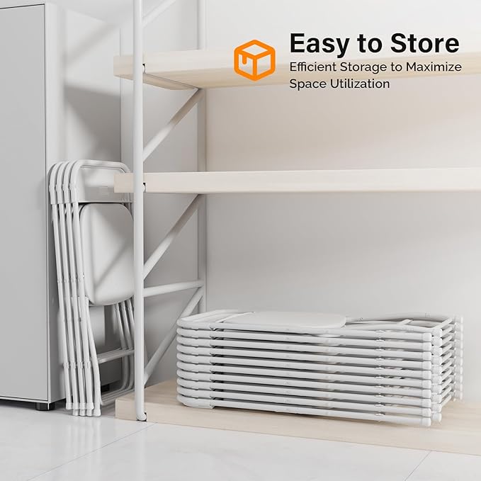 VINGLI 8 Pack White Plastic Folding Chair, Indoor Outdoor Portable Stackable Commercial Seat with Steel Frame 350lb. Capacity for Events Office Wedding Party Picnic Kitchen Dining