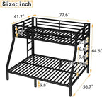 Bellemave Twin Over Full Bunk Bed for Teens, Twin Over Full Bunk Bed Frame with 2 Side Ladder and Full Length Guardrail, Easy Assemble Bunkbeds, Noise Reduced, Mattress Not Included, Black