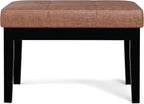 SIMPLIHOME Lacey 26 inch Wide Contemporary Rectangle Small Tufted Ottoman Bench in Distressed Saddle Brown Vegan Faux Leather, Assembled, for The Living Room and Bedroom