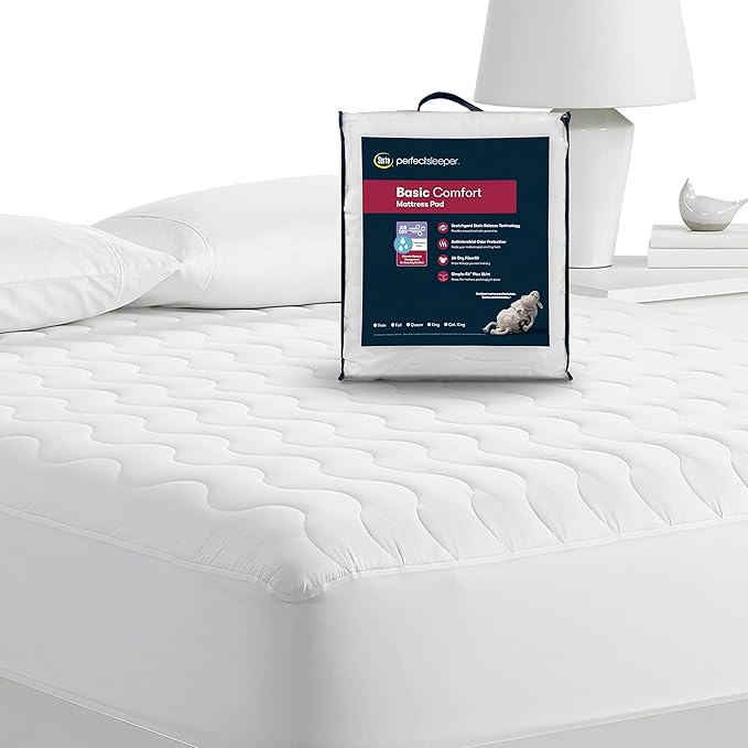 Serta Air Dry Basic Comfort Performance Fabric Quilted Mattress Pad, Cooling and Breathable Mattress Cover, Moisture Wicking Protection with 15" Deep Pocket, King, White