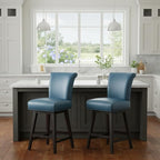 CHITA 26 Inch Counter Height Swivel Bar Stools Set of 3, FSC Certified Modern Upholstered Faux Leather Swivel Barstool Chair with Back, Blue