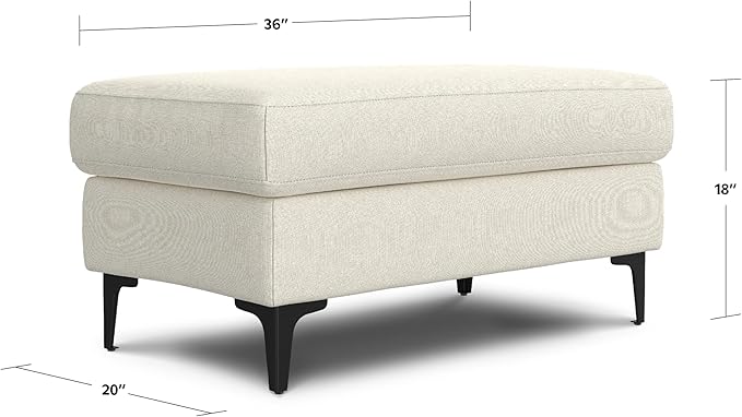 SIMPLIHOME Ava Ottoman in 100% Recycled Polyester Tightly Woven Performance Fabric, Cream, 36-inch Wide, Mid-Century Modern Style Multipurpose Table or Footrest Ottoman, Assembled,for Living Room