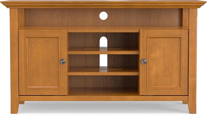 SIMPLIHOME Amherst 54-inch Wide Solid Wood TV Stand in Light Golden Brown, Transitional-Style Media Console for Living Room with Adjustable Shelves and Cable Management