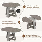 Aivermel 43.3‑59 in Extendable Oval Dining Table for 4‑6, Engineered Wood Round Dining Table with Hidden Extension Storage & Bottom Shelf, Space‑Saving Modern Kitchen Living Room Tables (Vintage Grey)