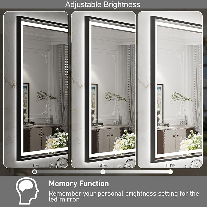 24x36 Inch LED Bathroom Mirror with Lights,Front and Backlit Black Metal Frame Mirror,Wall Mounted Lighted Vanity Mirrors,Double Lights Strips,Anti Fog Stepless Dimmable