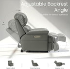 COLAMY Triple Motors Power Recliner Chair with Power Headrest & Lumbar Support Independent Adjustment for Living Room, Leather Electric Recliner Sofa Chair, Gray