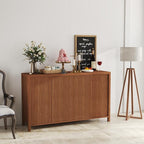 YOUDENOVA Fluted Buffet Cabinet with Storage Set of 2, Modern Sideboard Cabinets with 4 Doors & Adjustable Shelves, Accent Credenza Storage Cabinet, Wood Entryway Cabinet for Living Room, Brown