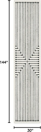 RUGGABLE x Jonathan Adler Machine Washable Modern Runner Rug – Inkdrop Black & Ivory 2.5x12, Stain-Resistant, Non-Slip – Washable Rug for Hallway, Entryway, Living Room & Kitchen–with Standard Pad
