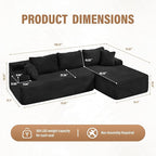 Hobestluk Modular Sectional Couch Sofa, 108" Boneless Couches for Living Room, Memory Foam Sectional Couch with Oversized Chaise,L-Shape Couches (Black, Right Facing)
