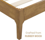 NTC Ruby Wooden Bed Frame with Headboard and Natural Rattan, Solid Oak Foundation with Silent Slats, 1000 Lb Capacity, Effortless Assembly, King - Teak Look