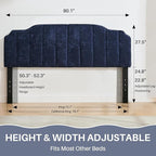 King Size Headboard Dark Blue Upholstered Headboard Adjustable Height&Width Chenille Headboards Modern Vertical Channel Design Bed Head Board, Dark Blue