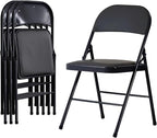 4 Pack Black Folding Chairs with Padded Cushion and Back, Portable Heavy Duty Metal Frame Commercial Seat with 330-LBS Capacity, Foldable Indoor Outdoor Chairs for Office Party Events Kitchen Dinning
