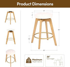 Swivel Premium Solid Wood Counter Stool 25", Set of 2, 360° Rotating Upholstered Cushion, Backless Bar Chair for Island, Pub, Kitchen, Dining Room (Light Oak)