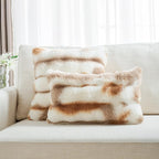 FUTEI Brown White Decorative Throw Pillow Covers 24x24 Inch Set of 2,Soft Fuzzy Faux Rabbit Fur European Cushion Covers with Raised Texture,Neutral Boho Home Decor for Couch Bed Living Room