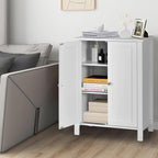 COSTWAY Bathroom Floor Cabinet - Freestanding Side Storage Organizer with Double Doors & Adjustable Shelf, Wooden Storage Cabinet for Living Room, Bedroom, Kitchen, Entryway (White)
