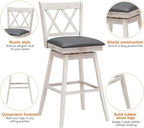 COSTWAY Bar Stool Set of 2, 360° Swivel Bar Height 29.5 inch Bar Stool with Foot Rest Upholstered Cushion & Ergonomic Backrest, Sturdy Frame, for Pub, Restaurant, Home (2, Antique White+ Grey)