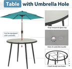 JOIVI 5 Piece Outdoor Dining Set, Wicker Patio Furniture Dining Chairs and Table Set with Cushions for 4 People, Tempered Glass Tabletop with 2.16” Umbrella Hole, for Lawn, Backyard,with Gray Cushions