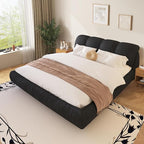 King Size Upholstered Platform Bed with Oversized Padded Backrest and Solid Wood Frame for Bedroom, Apartment Room, Black