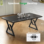63" Large Executive Desk - Computer Office Desk Workstation, Modern Business Writing Table with Sturdy Metal Legs for Home Office (Black/Black)