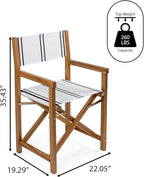 JONATHAN Y DRC1001B-SET2 Cukor Classic Vintage Outdoor Acacia Wood Folding Director Chair with Canvas Seat Mid-Century, Modern, Traditional, Classic, Coastal, White/Black Stripe/Teak Brown (Set of 2)