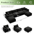 Modular Sectional Sofa,Extra Comfty Deep-Seat-Filled Couch,Black 6 Seat U Shape Sofas with Movable Ottoman,Modern Couches for Living Room, Apartment, Office,Small Space