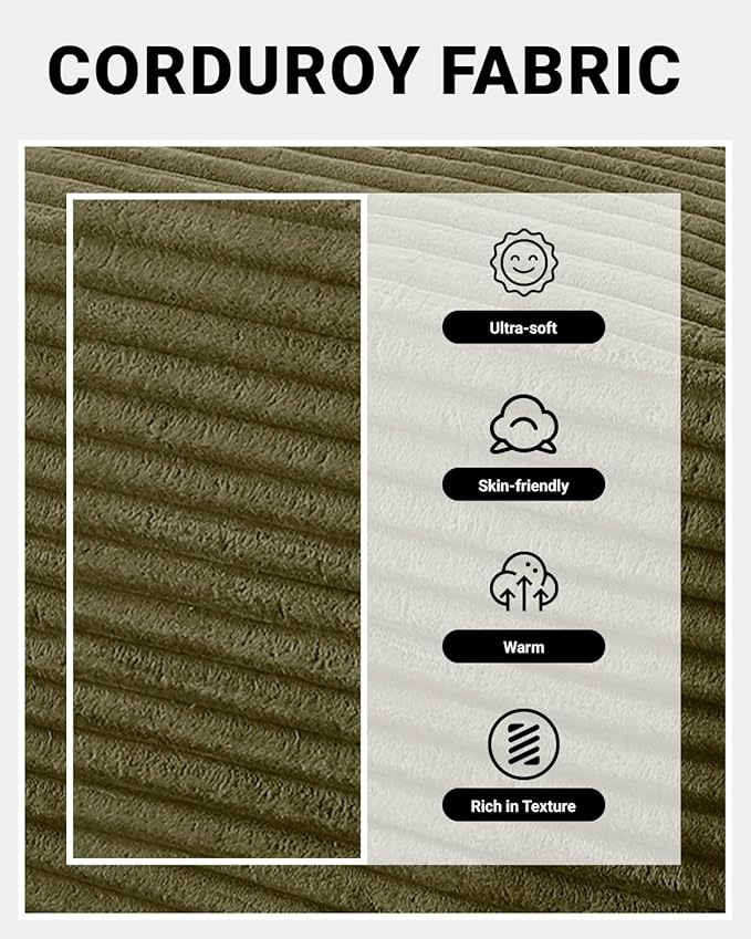 95 Inch Cloud Sectional Couch,Modular Sectional Sofa with Deep Seat,Modern Corduroy Boneless Couches with L-Shape Chaise for Living Room Bedroom,No Assembly Required (Green, Right Facing Chaise)
