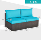 COSTWAY 2PCS PE Rattan Armless Sofa, Wicker Patio Conversation Set Chairs with Soft Cushion, Outdoor Sectional Furniture for Yard, Poolside (Turquoise)