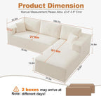 106" Cloud Modular Sectional Sofa Couch with L-Shape Chaise,Modern Boneless Sectional Couch with Deep Seat,Upholstered Couches for Living Room Bedroom,No Assembly Required,Beige