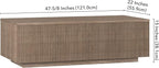 Henn&Hart 48" Fluted Rectangular Low-Profile Coffee Table for Living Room, Family Room, or Office, Antiqued Gray Oak