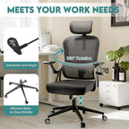 Office Chair Ergonomic Desk Chair with Lumbar Support&Headrest&Flip-up Arms Height Adjustable Rocking Swivel High Back Computer Chair Warm Taupe Mesh Study Chair (05Black)