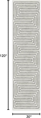 RUGGABLE x Jonathan Adler Machine Washable Modern Runner Rug – Labyrinth Black/Ivory 2.5x10, Stain-Resistant, Non-Slip – Washable Rug for Hallway, Entryway, Living Room & Kitchen–with Standard Pad