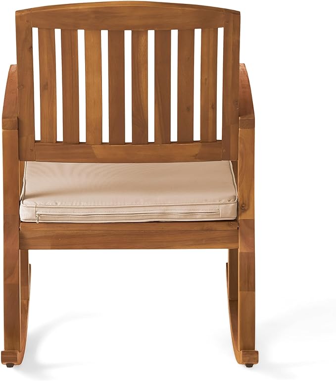 Christopher Knight Home Selma Acacia Rocking Chair with Cushion, Teak Finish