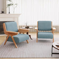 Mid Century Modern Accent Chair Set of 2, Fabric Upholstered Lounge Arm Chairs with Solid Wood Frame for Living Room, Bedroom, Office, Reading Corner (Blue)