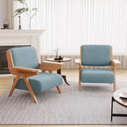 Mid Century Modern Accent Chair Set of 2, Fabric Upholstered Lounge Arm Chairs with Solid Wood Frame for Living Room, Bedroom, Office, Reading Corner (Blue)