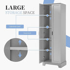 Tall Freestanding Storage Cabinet, Multi-Purpose Floor Organizer with 2 Doors & 5 Adjustable Shelves for Bathroom, Office, Living Room, Grey