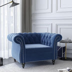 Living Room Chair, Modern Velvet Chesterfield Sofa Chair, Mid Century Single Sofa Couch Chair with Tufted Back and Rolled Arms, Accent Sofa Chair for Living Room Apartment, Blue