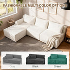 JSLOVE Modular L-Shape Sectional Sofa with Chaise, 3 Seat Movable Boneless Cloud Couch in One Box, Sofa Couch Bed with Ultra-Soft Corduroy Fabric, No Assembly Required for Living Room, Bedroom(Beige)