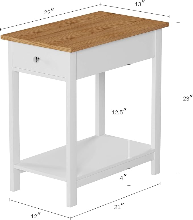 Side Table - Small Night Stand with Drawer and Open Storage Shelf - Traditional Style Bedroom or Living Room Furniture - Use as Bedside Table or End Table by Lavish Home (White)
