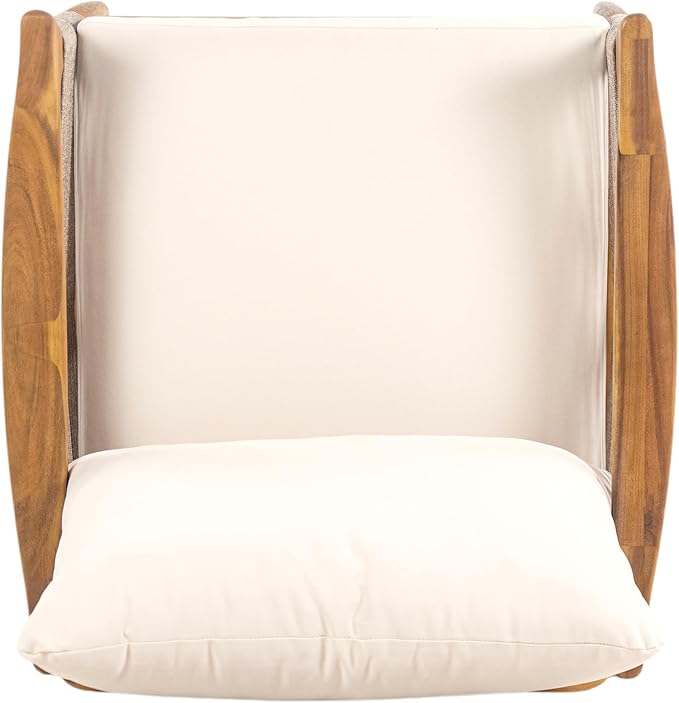 Christopher Knight Home Havets Patio Acacia Wood Club Chair with Woven Rope, Comfortable Outdoor Armchair, Water-Repellent Thick Cushion Deep Seating for Porch, Garden, Backyard, Balcony, Teak+Beige