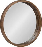Kate and Laurel Hutton Round Decorative Modern Wood Frame Wall Mirror, 22 Inch Diameter, Natural Rustic