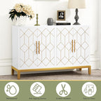 HLR Accent Cabinet with 4 Doors&Shelves, Sideboard Buffet Cabinet with Gold Trim, Modern White Storage for Living Room, Entryway, Kitchen, Dining Room, Hallway