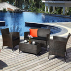 COSTWAY 4PCS Rattan Patio Furniture Set, Outdoor Wicker Rattan Chairs with Coffee Table, Rattan Cushioned Conversation Set for Backyard Balcony Porch Poolside, Black
