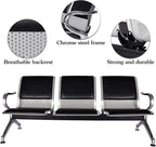 Kinsuite 5-Seat PU Leather Reception Bench - 2pcs Waiting Room Chairs with Arms & Non-Slip Foot Mats, Reception Chairs Guest Chair for Office Airport Bank Salon, Black
